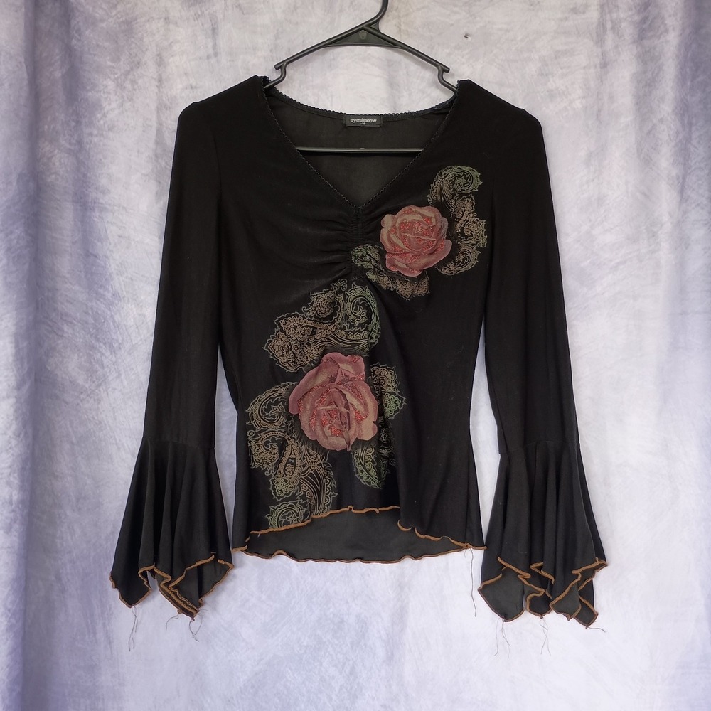Eyeshadow Floral Paisley Bell Sleeve Top Y2K Fairy Grunge